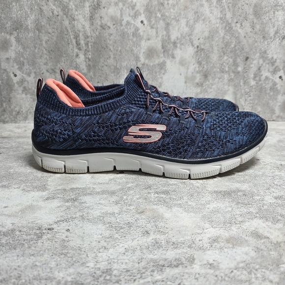 Skechers Air-Cooled Memory Foam Navy and Pink Slip On Sneakers Women's Size 10 - Picture 1 of 9